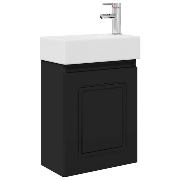 vidaXL Meuble de salle de bain avec robinet Noir 45 5 x 22 5 x 84 cm