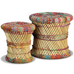 vidaXL Tabourets avec détails chindi lot de 2 multicolore bambou
