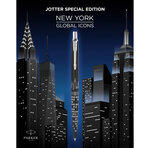 Parker Stylo bille Jotter Edition Spéciale New York  corps satin noir  motif tours NYC  pointe moyenne  encre bleue  coffret cadeau