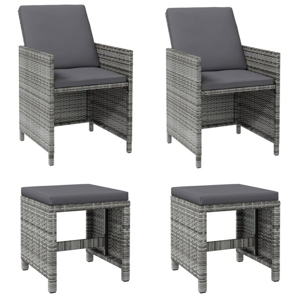 vidaXL Jeu de chaise et tabouret de jardin 4 Pièces Résine tressée Gris