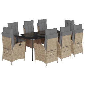 vidaXL Ensemble à manger de jardin et coussins 9 Pièces beige Poly rotin