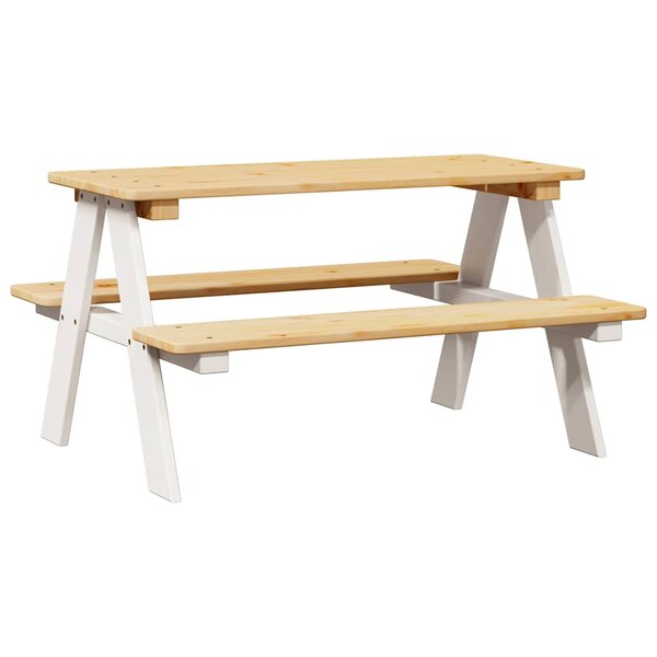 vidaXL Table et bancs pour enfants IRUN blanc 90x79 5x50cm bois massif
