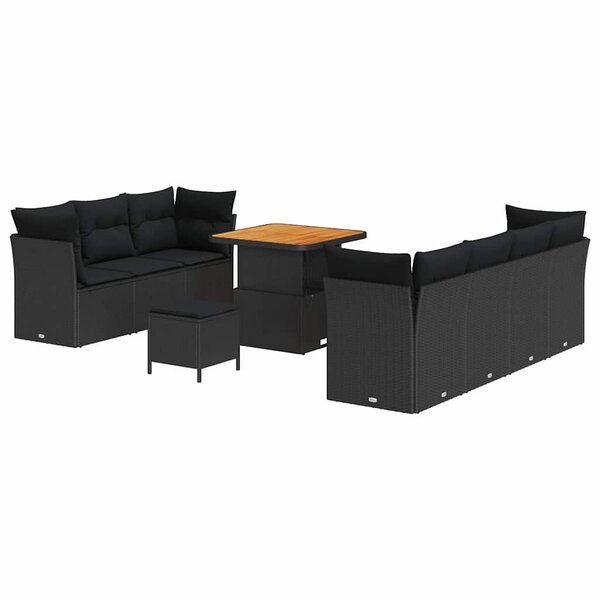 vidaXL Ensemble de canapé de jardin Manuel 10 Pièces Noir 80 x 80 x 71 cm
