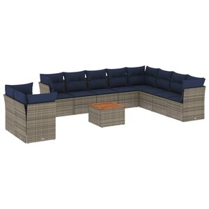 vidaXL Salon de jardin 11 Pièces avec coussins gris résine tressée