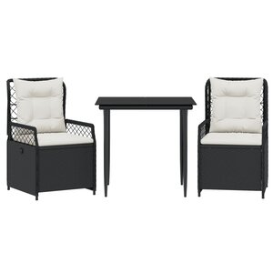 vidaXL Ensemble à manger de jardin avec coussins 3 Pièces Noir