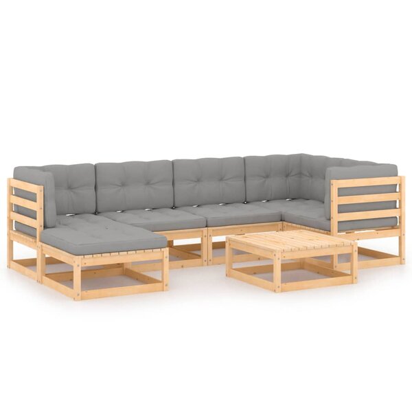 vidaXL Salon de jardin 7 Pièces avec coussins Bois de pin massif