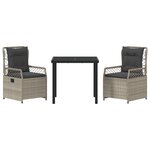 vidaXL Set de Dîner de Jardin 3 Pièces Gris Clair Poly Rotin