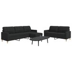vidaXL Ensemble de canapés 3 Pièces avec repose-pied noir tissu