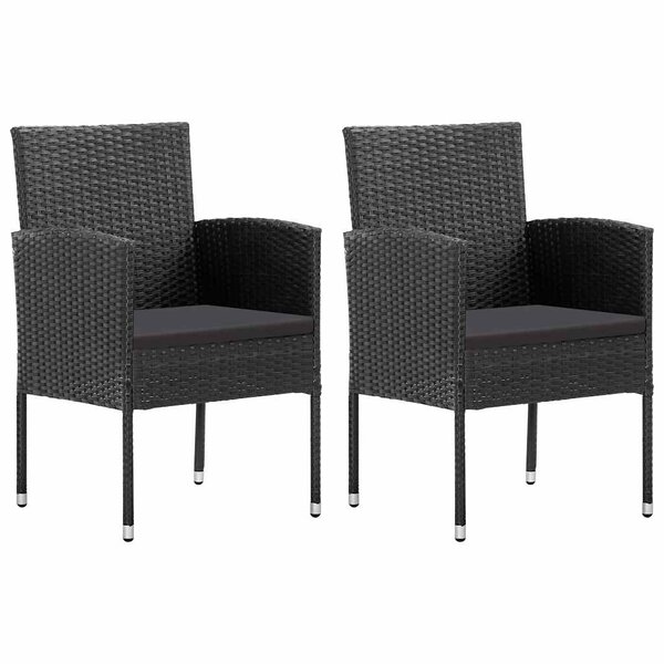 vidaXL Chaises de jardin avec coussins noir lot de 2 résine tressée