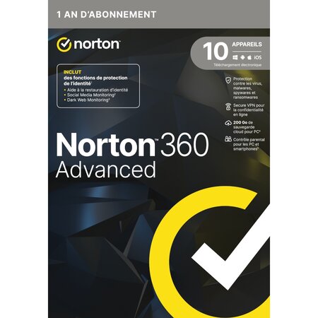 Norton 360 advanced - licence 1 an - 10 postes - a télécharger