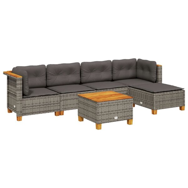 vidaXL Salon de jardin 6 Pièces avec coussins gris résine tressée