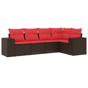 vidaXL Salon de jardin avec coussins 5 Pièces marron résine tressée