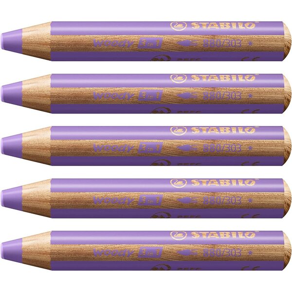 Crayon multi-talents woody 3en1  rond  mauve pastel x 5 STABILO