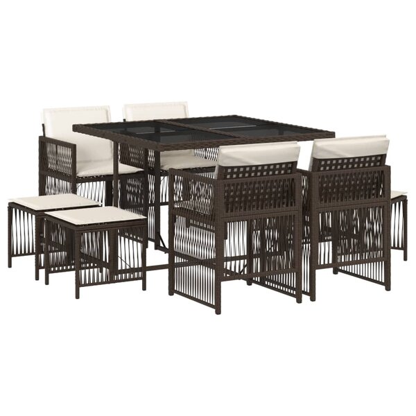 vidaXL Ensemble à manger de jardin et coussins 9 Pièces marron poly rotin