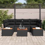 vidaXL Ensemble de canapé de jardin avec coussin 6 Pièces Noir Poly rotin