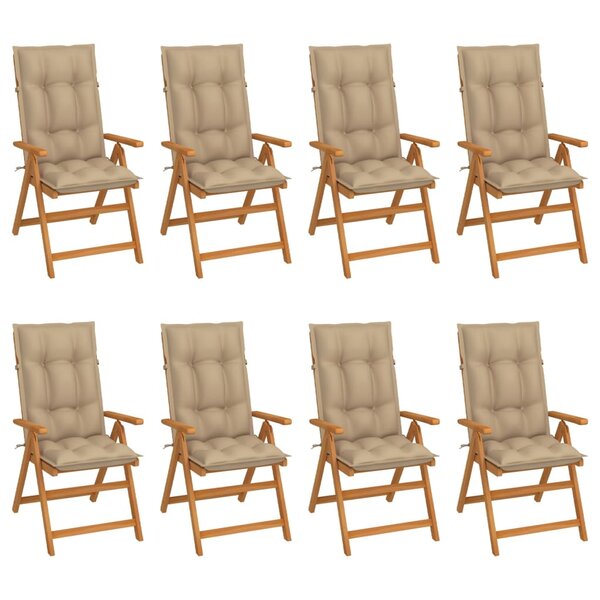 vidaXL Chaises inclinables de jardin avec coussins 8 Pièces Teck solide