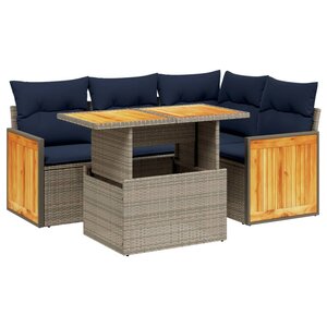 vidaXL Salon de jardin 5 Pièces avec coussins gris résine tressée