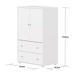 Flexa SAGA Armoire 2 portes et 2 tiroirs a facades rainurees Blanche Boutons en chene