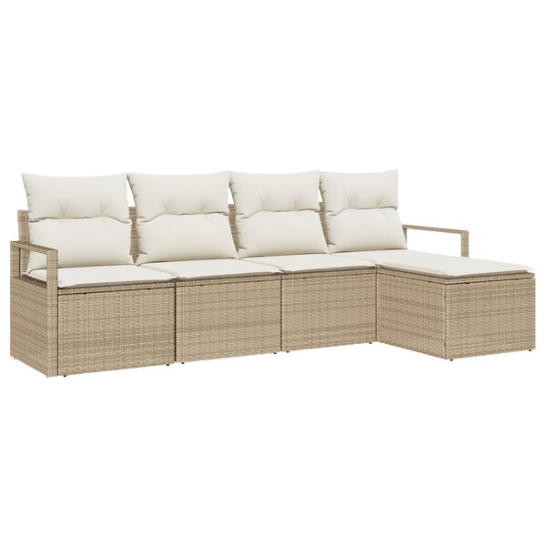 Canapé de jardin 5 pièces vidaXL avec coussins beige Poly rotin