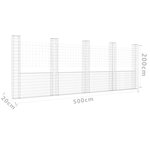 vidaXL Panier de gabion en forme de U avec 5 poteaux Fer 500x20x200 cm