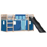 vidaXL Lit superposé avec toboggan et rideaux bleu 90x190 cm