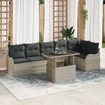 Ensemble de canapé de jardin vidaXL 7 pièces avec coussins Gris clair Poly Rotin