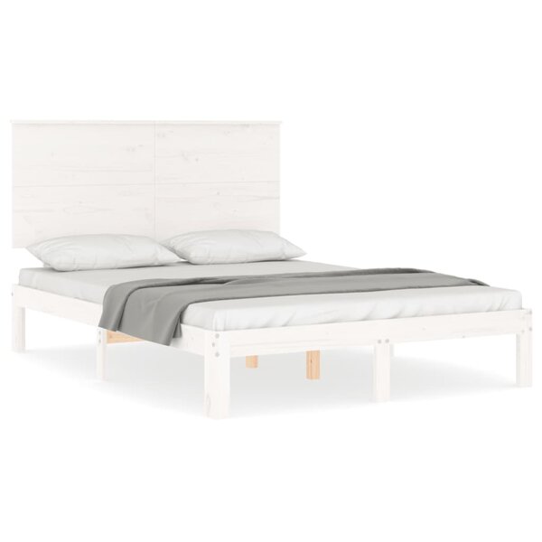 vidaXL Cadre de lit avec tête de lit blanc petit double bois massif
