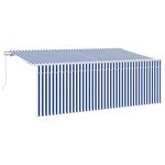 vidaXL Auvent Rétractable Rayé Bleu et blanc 350 x 200 cm Tissu  métal