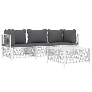 Salon de jardin meuble d'extérieur ensemble de mobilier 4 pièces avec coussins blanc acier 02_0016086