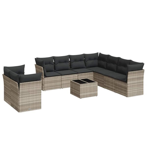 vidaXL Salon de jardin avec coussins 10 Pièces gris clair résine tressée