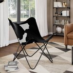vidaXL Chaise papillon noir et blanc cuir de vache