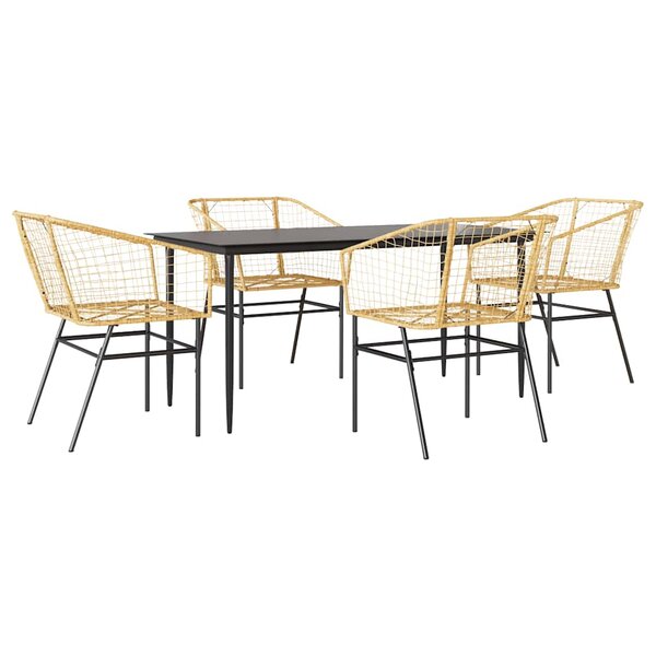 vidaXL Ensemble à manger jardin 5Pièces marron poly rotin verre
