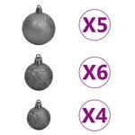 vidaXL Set de boules de Noël avec pic et 150 LED 61 Pièces Blanc et gris