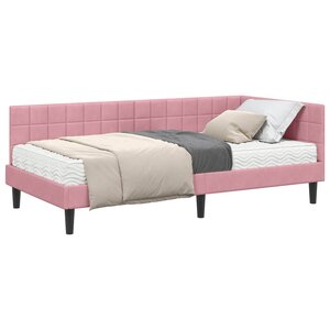 vidaXL Cadre de lit d'angle avec matelas 2 Pièces Gris Velours