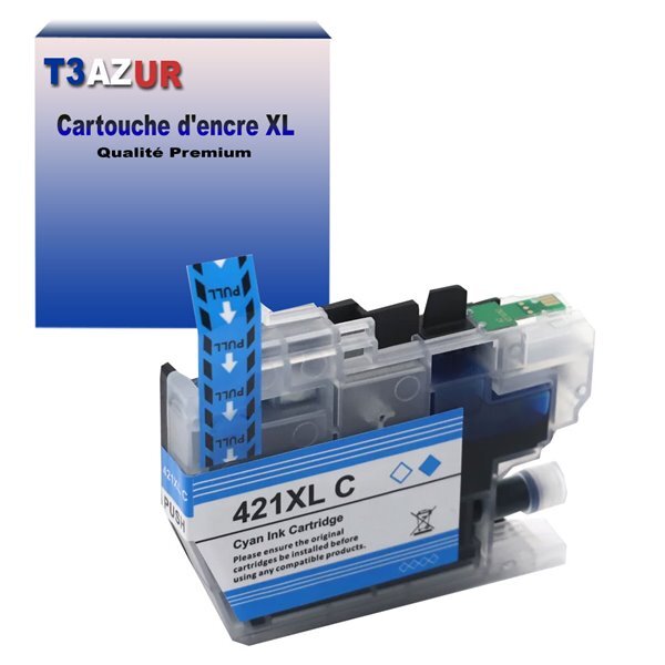 T3AZUR- Cartouche compatible avec Brother LC421 XL pour Brother MFC-J1010DW  Cyan