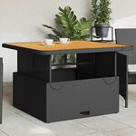 vidaXL Table de jardin noir 110x110x71cm résine tressée et bois acacia
