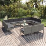 vidaXL Salon de jardin 14 Pièces avec coussins Résine tressée Gris