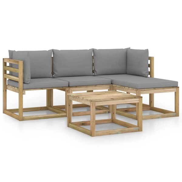 vidaXL Salon de jardin 5 Pièces avec coussins gris