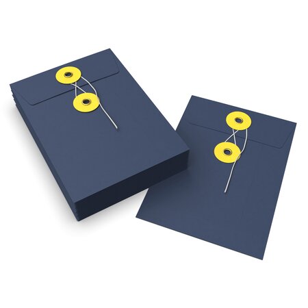 Lot de 20 enveloppes bleue marine + jaune à rondelle et ficelle 162x114