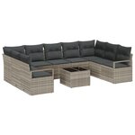 vidaXL Salon de jardin 10 pièces avec coussins en poly rotin gris