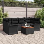 vidaXL Ensemble de canapé de jardin 7 Pièces Noir Poly rotin