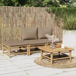 vidaXL Salon de jardin 4 Pièces avec coussins taupe bambou