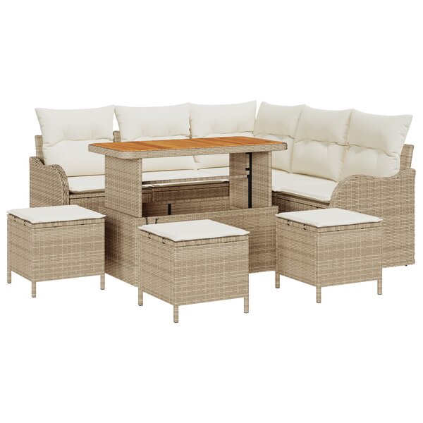 vidaXL Ensemble 9 pièces canapé jardin avec coussins beige poly rotin acacia