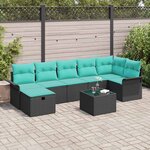 vidaXL Ensemble de canapé de jardin 8 Pièces Noir et turquoise polyrotin