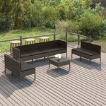 vidaXL Salon de jardin 9 Pièces avec coussins Résine tressée Gris