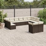 vidaXL Salon de jardin avec coussins 12 Pièces marron résine tressée