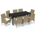 vidaXL Ensemble à manger de jardin et coussins 9 Pièces Poly rotin Beige