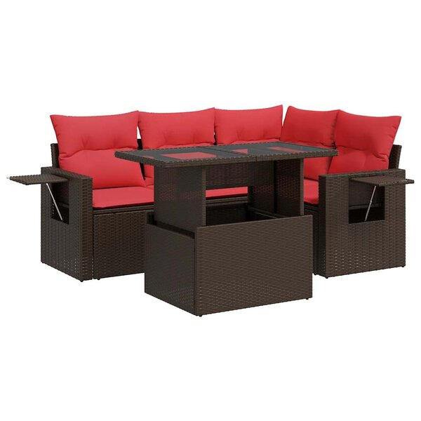 vidaXL Salon de jardin 5 Pièces avec coussins gris résine tressée acacia