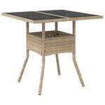 vidaXL Ensemble à manger de jardin et coussins 3 Pièces beige rotin verre