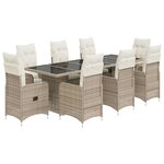 vidaXL Ensemble de bistro de jardin 9 Pièces coussins beige poly rotin